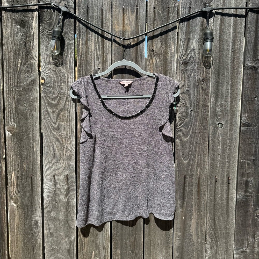 3/$15 CLEARANCE JUICY COUTURE Grey Black Rhinestone Embellished Scoop Neck Top L